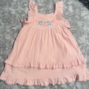 Louise Misha Pink Gauze Ruffle Kids Dress with Floral Embroidery 8 yo